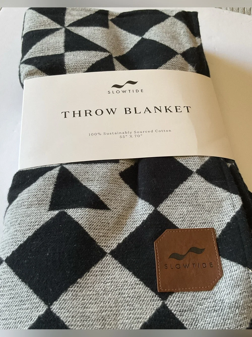 SLOWTIDE BRUSHED COTTON THROW BLANKET GATSBY SQUARE NEW MOON BLACK WHITE NWT
